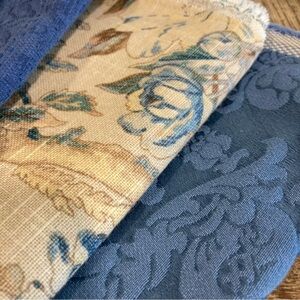 5pcs Fabric Samples Lot - Rustic Blues Florals & Damask